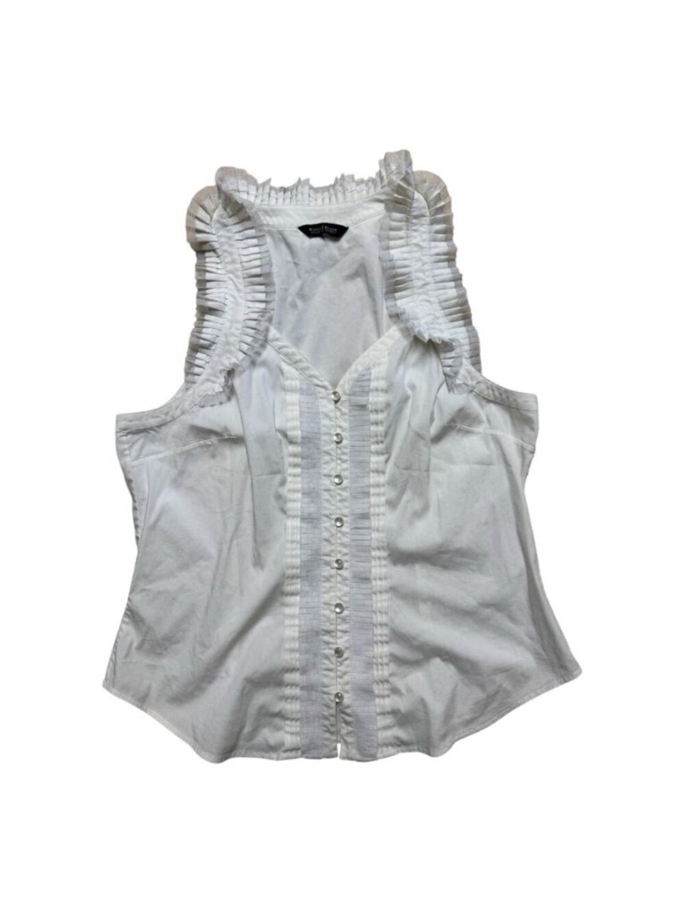 White House Black Market White Ruffle Sleeveless Button Front Blouse L